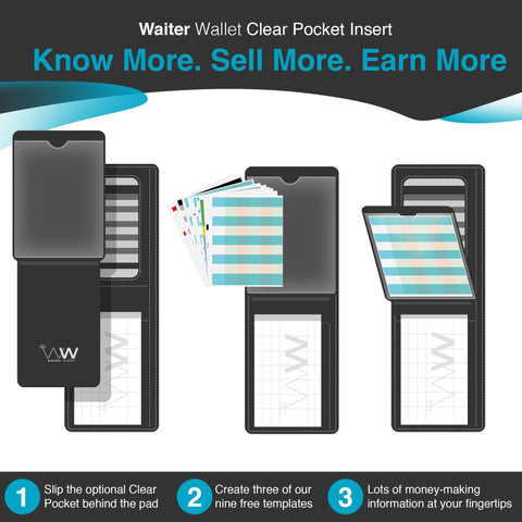 Waiter Wallet's Clear Pocket Insert puts three money making cheat sheets at server's fingertips