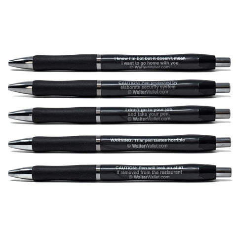 Set of five humorous restaurant pens
