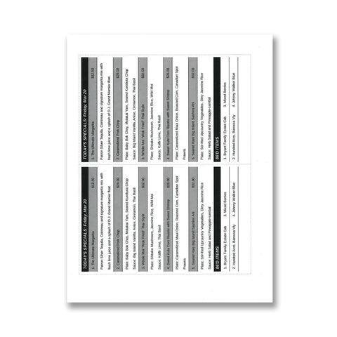 Waiter Wallet Sr. Perforated Sheets for printing Waiter Wallet's Free Custom Restaurant Cheat Sheets