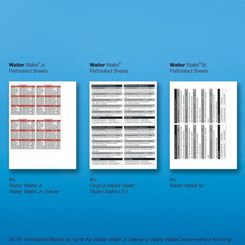 Waiter Wallet Sr. Perforated Sheets for printing Waiter Wallet's Free Custom Restaurant Cheat Sheets