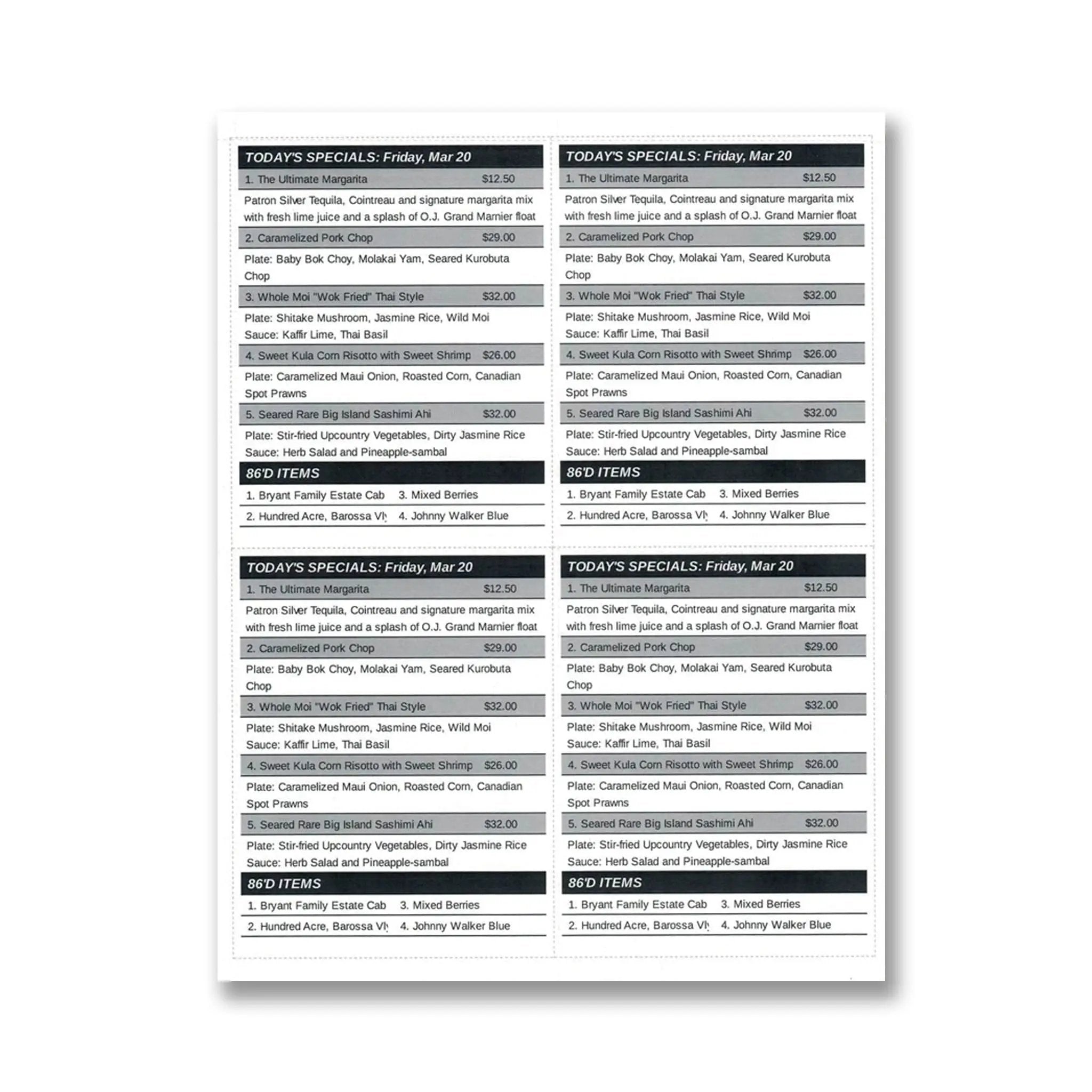 Waiter Wallet Sheets to Print our Restaurant Templates