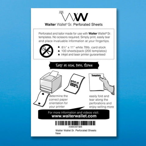 Waiter Wallet Sr. Perforated Sheets for printing Waiter Wallet's Free Custom Restaurant Cheat Sheets